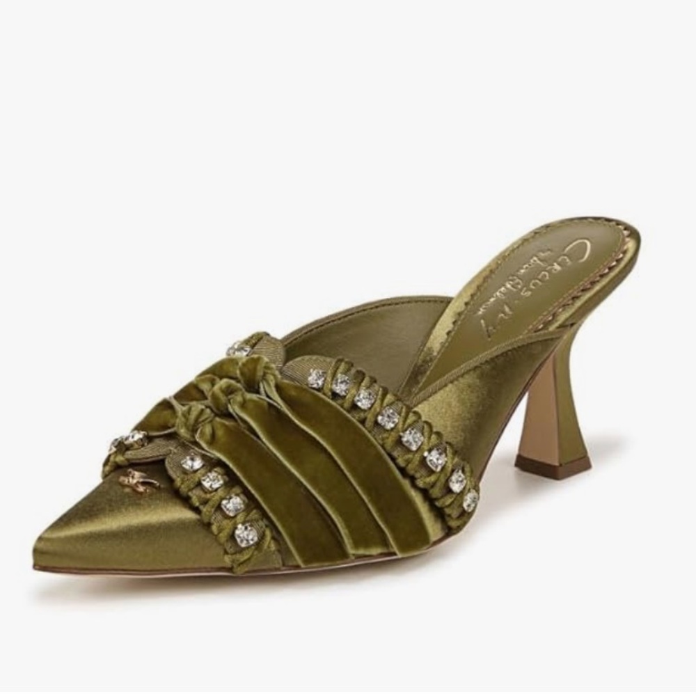Circus by Sam Edelman New Chic Olive Green Heeled Mules with Rhinestone Accents
